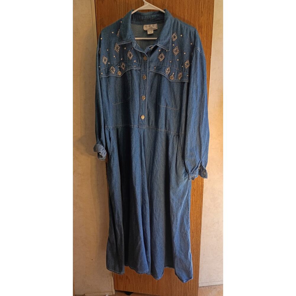 Vintage Cotton Maxi Dress Studded Western Boho Festival Indie Size 14W 1990s